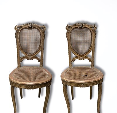 Lot 863 - A pair of gilt wood french Bergere cane chairs,...