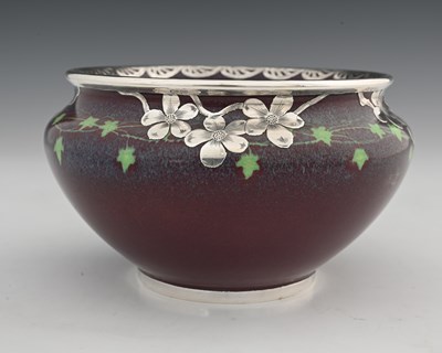 Lot 611 - Ruskin Pottery for Shreve and Co., a silver...