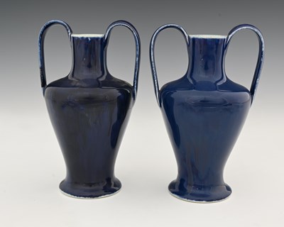 Lot 616 - Ruskin Pottery, a pair of Souffle Glaze twin...