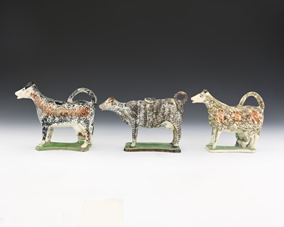 Lot 745 - Three 19th century Prattware sponge decorated...