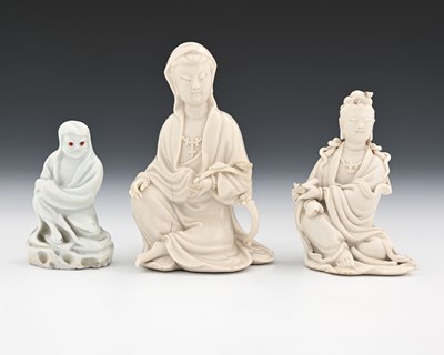 Lot 378 - Three Chinese blanc de Chine figures,...