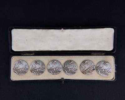 Lot 117 - A boxed set of six Aesthetic Movement silver...