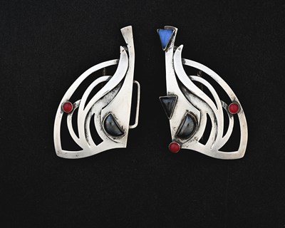 Lot 141 - A Secessionist silver and gem set buckle,...