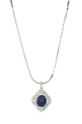 Lot 155 - An impressive sapphire and diamond pendant, with chain