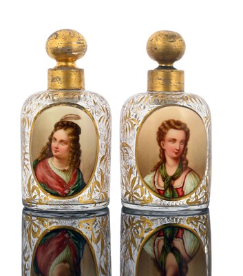 Lot 483 - A pair of Bohemian glass portrait bottles,...