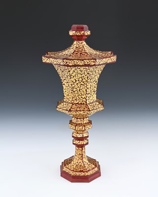 Lot 491 - A Bohemian raised gilt and red washed glass...