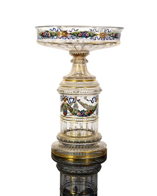 Lot 471 - A French or Bohemian enamelled glass pedestal...