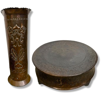 Lot 818 - Arts and crafts repousse copper umbrella stand...