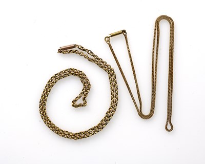 Lot 7 - Two 9 carat gold chains, including round...