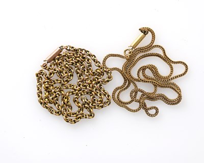 Lot 7 - Two 9 carat gold chains, including round...
