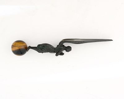 Lot 182 - An Arts and Crafts bronze and tigers eye...