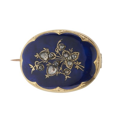 Lot 136 - A late Victorian gold diamond and blue enamel floral brooch