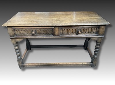 Lot 895 - A Victorian oak side table with turned...