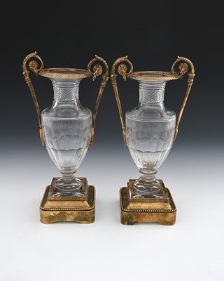 Lot 469 - A pair of Baccarat cut glass and ormolu...