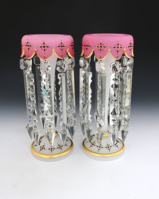 Lot 486 - A pair of jewelled pink blush satin opaline...