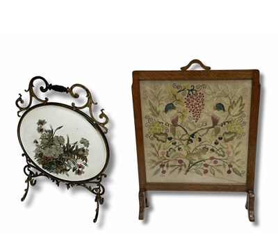 Lot 907 - Two fire screens: an embroidered example...