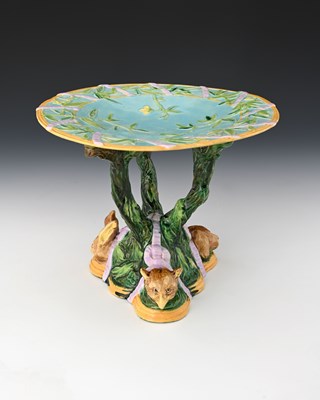 Lot 722 - George Jones, a majolica comport, the tricorn...