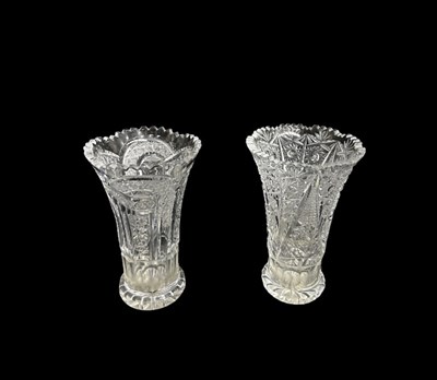 Lot 281 - Two Bohemian Art Deco cut glass vases of...