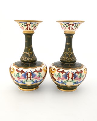 Lot 485 - A pair of Bohemian enamelled opaque glass...