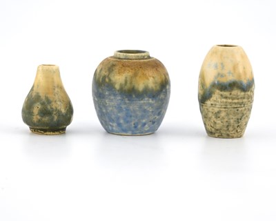 Lot 571 - Ruskin Pottery, three miniature Crystalline...