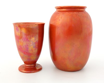 Lot 581 - Ruskin Pottery, two Orange Lustre vases, circa...