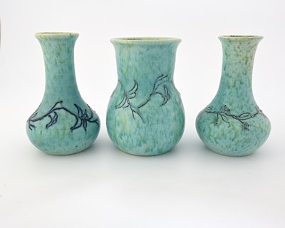 Lot 575 - Ruskin Pottery, three tubelined Crystalline...