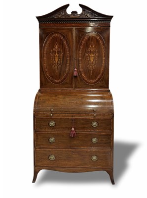 Lot 235 - An Edwardian mahogany cylinder bureau bookcase,...