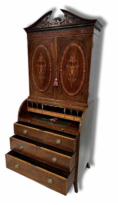 Lot 235 - An Edwardian mahogany cylinder bureau bookcase,...