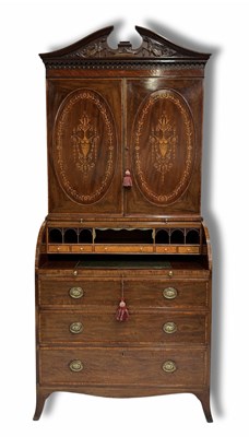 Lot 235 - An Edwardian mahogany cylinder bureau bookcase,...