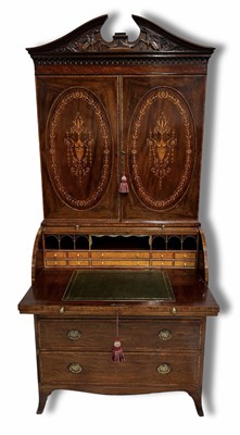 Lot 235 - An Edwardian mahogany cylinder bureau bookcase,...