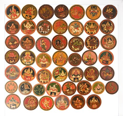 Lot 395 - A series of fifty-one Indian Ganjifa playing...