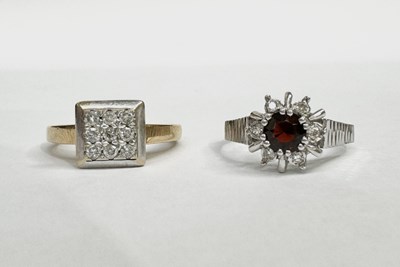 Lot 612 - Two 18ct gold garnet and diamond cluster rings