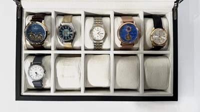 Lot 582 - A selection of six watches, to include Seiko, in display case