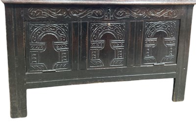 Lot 902 - A 17th-century oak chest, triple panel top,...