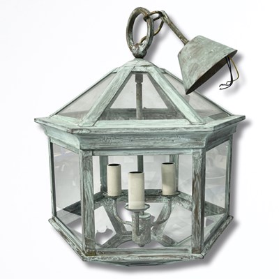 Lot 301 - A hexagonal glazed lantern, green oxide...