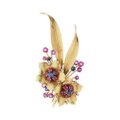 Lot 72 - A mid 20th century 18ct gold multi-gem floral spray brooch