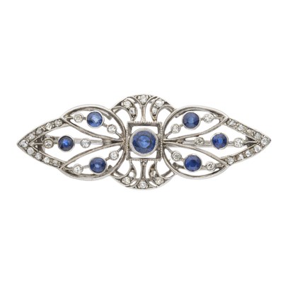 Lot 207 - An early 20th century sapphire and diamond openwork brooch