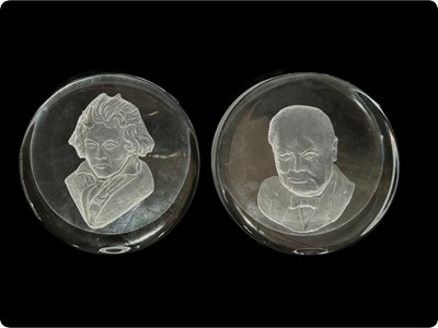 Lot 275 - Churchill and Mozart crystal plaques by...