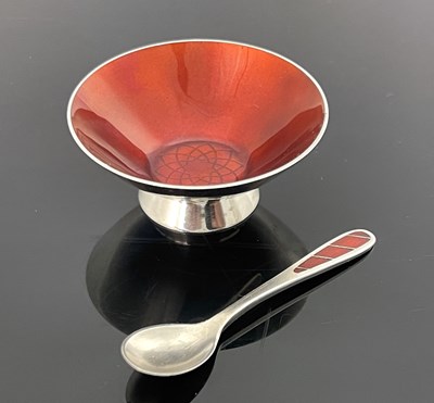 Lot 170 - A Danish Modernist silver and enamelled salt...