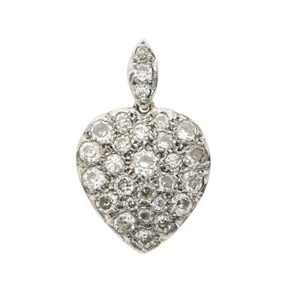 Lot 149 - A late 19th century 15ct gold and silver, pave-set diamond heart pendant