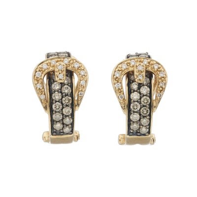 Lot 181 - A pair of 14ct gold diamond buckle hoop earrings