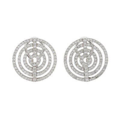 Lot 36 - A pair of 18ct gold diamond target earrings