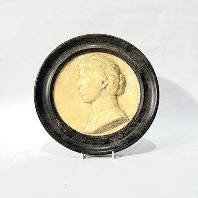 Lot 228 - Plaster cast portrait roundel of a lady in...