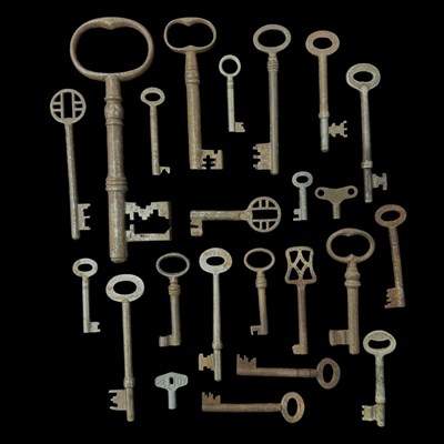 Lot 346 - An assortment of skeleton keys including large...