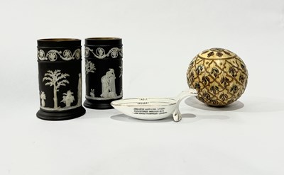 Lot 210 - Two Wedgwood black jasperware cylindrical...