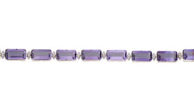 Lot 191 - An 18ct gold amethyst and diamond line bracelet