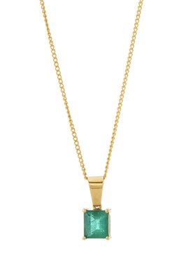 Lot 110 - An 18ct gold emerald single-stone pendant, with chain