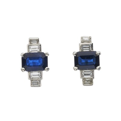 Lot 171 - A pair of sapphire and diamond stud earrings