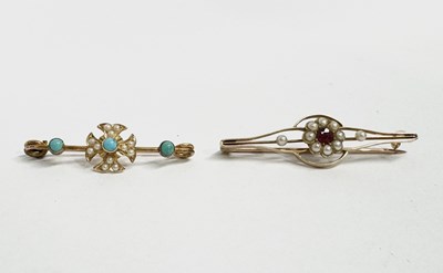 Lot 640 - Two early 20th century gold gem-set brooches