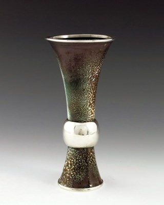 Lot 173 - A Spanish Modernist silver and enamelled vase,...